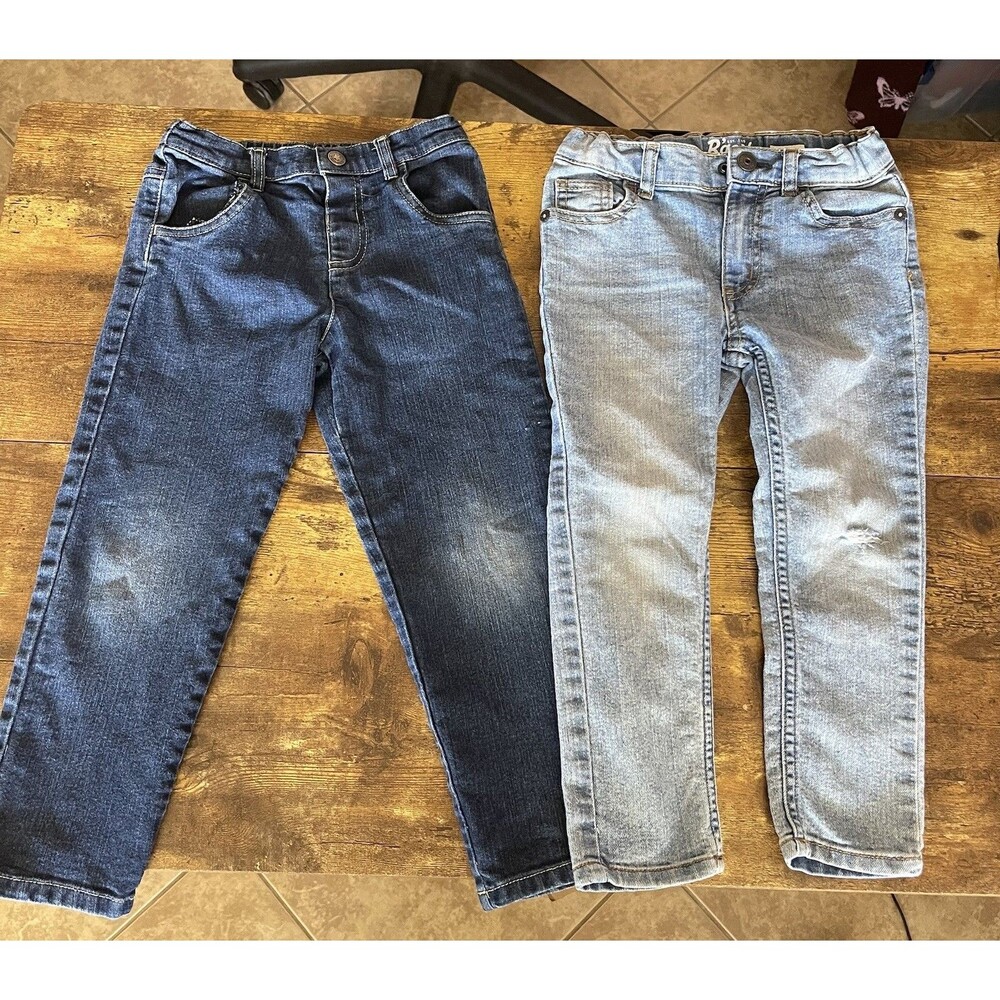 Lot of 2 Boys Jeans 4T 4R OshKosh Skinny Light Wash Little Me Elastic Waist Play